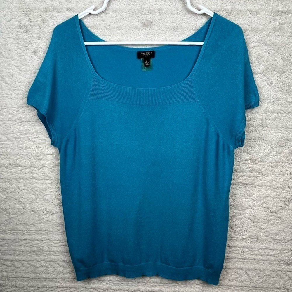 TALBOTS Aqua Green Cap Sleeve Sweater Large Made in USA